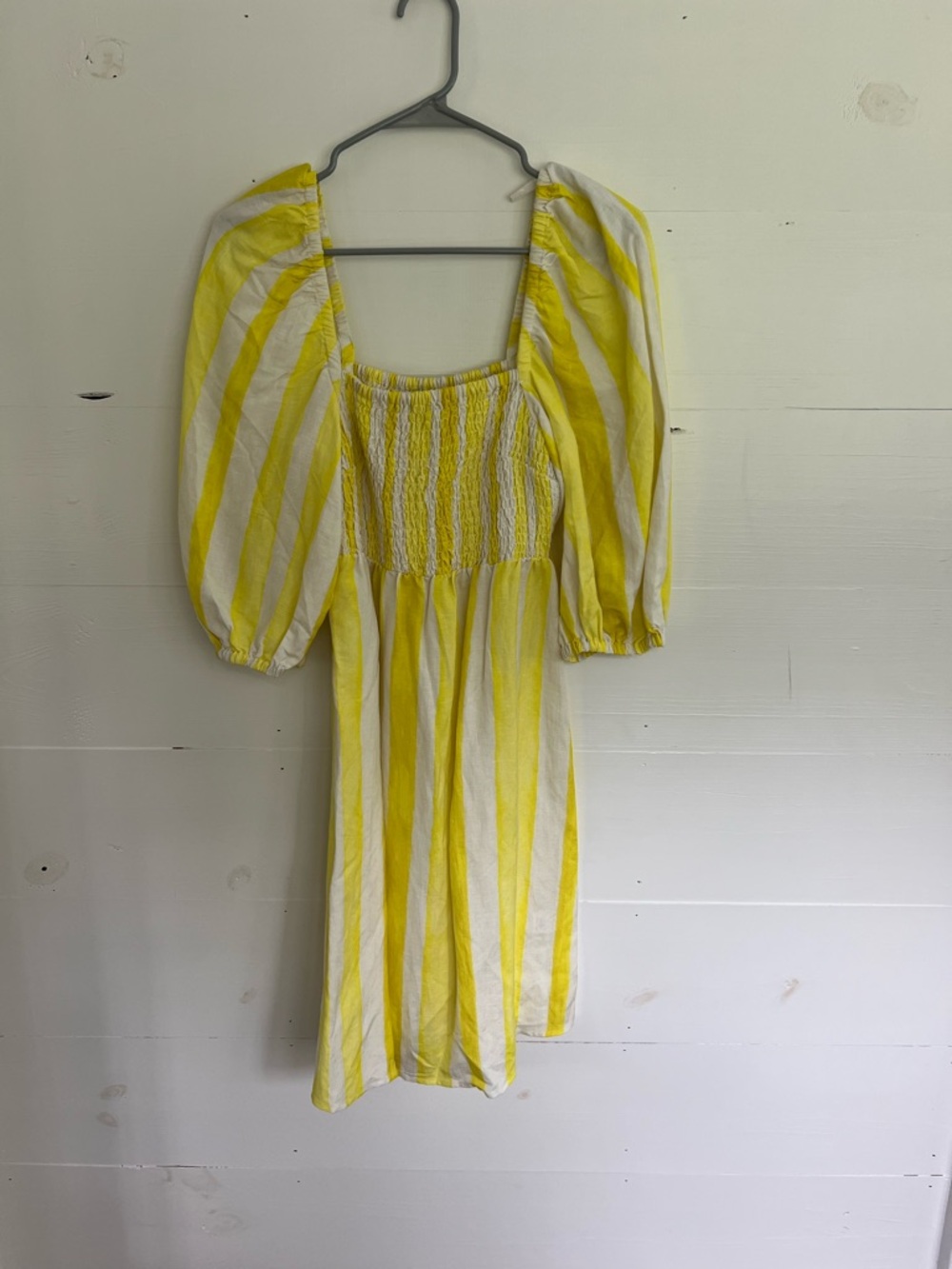 Tuckernuck Yellow and White Striped Smocked Puff-Sleeve Mini Dress